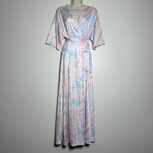Vanity Fair VTG Womens Pajama Robe S Pink Pastel Floral 90s Sleepwear Barbie